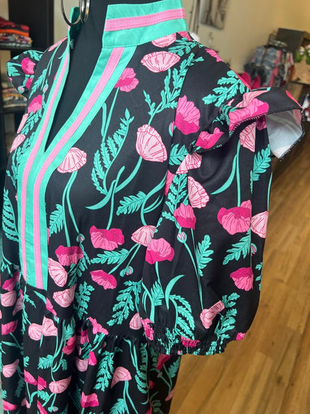 Black and Pink Floral Dress Size XL