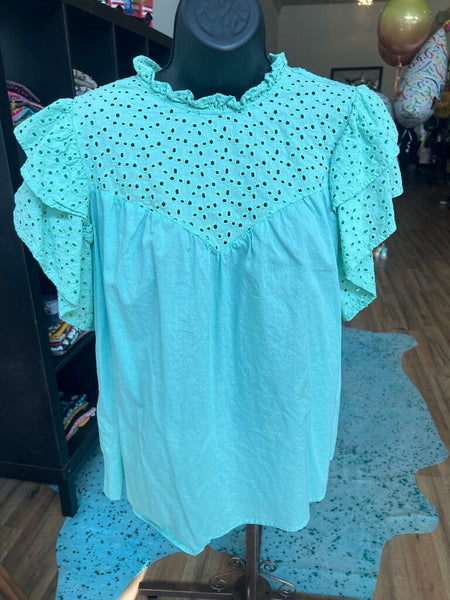Mint Eyelet Top Size L