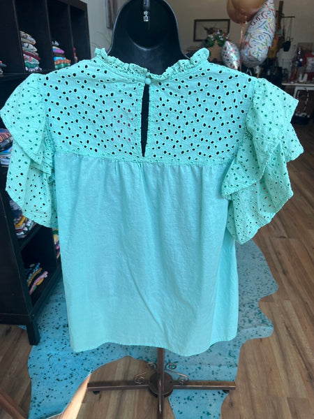 Mint Eyelet Top Size L