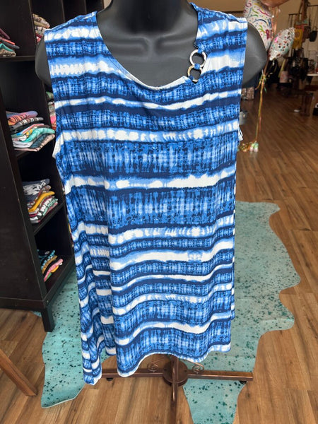 Ava & Grace Blue Striped Sleeveless Top Size 1X