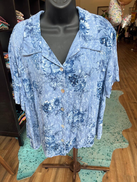 Blue Floral Shirt Size 1X
