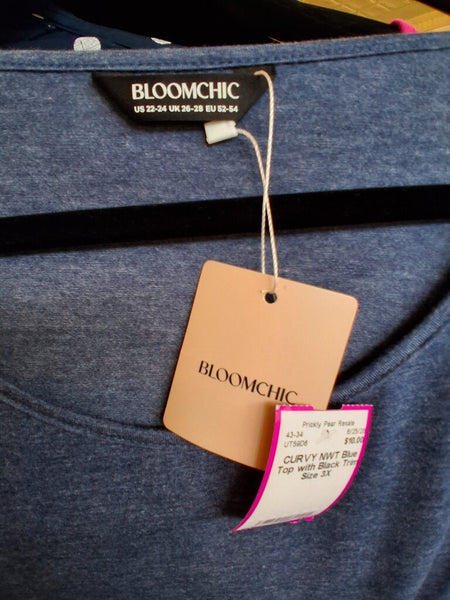 NWT Blue Top with Black Trim Size 3X