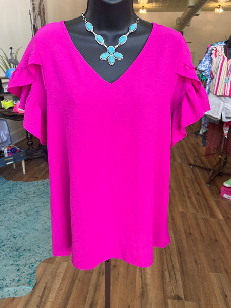 Hot Pink Ruffle Sleeve Top Size M