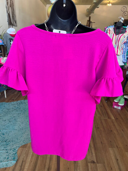 Hot Pink Ruffle Sleeve Top Size M
