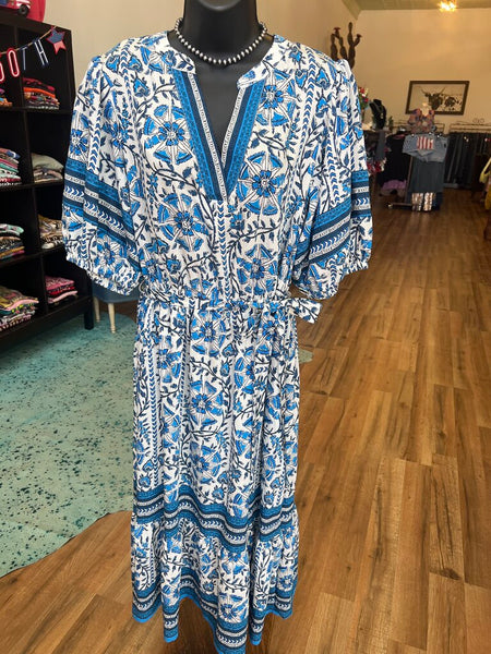 Blue Floral Maxi Dress NWT Size L
