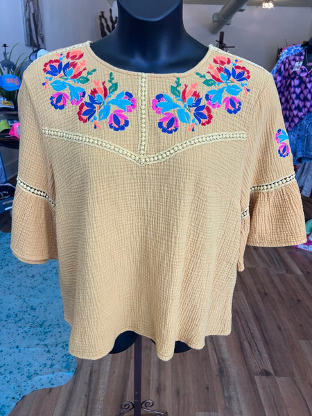 Mustard Embroidered Top Size 1X
