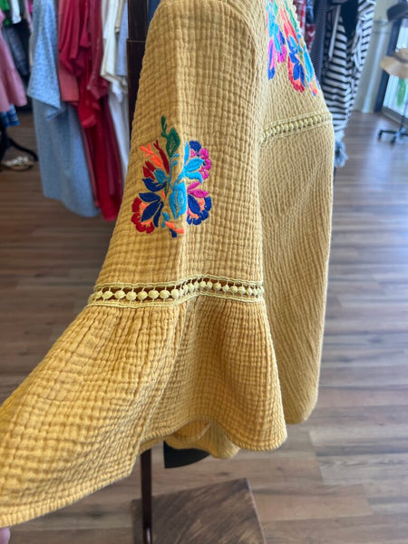Mustard Embroidered Top Size 1X
