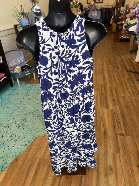 Blue and White Sleeveless Floral Maxi Size XL