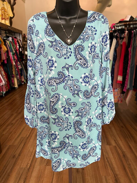 Charlotte Russe Baby Blue Paisley w/open Sleeve Size Small