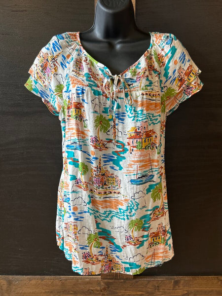 Sara Michelle Vacation Print Blouse Size Medium