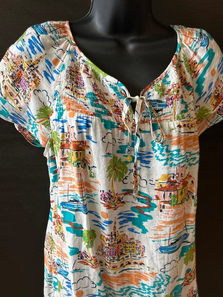 Sara Michelle Vacation Print Blouse Size Medium
