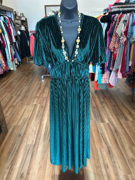Emerald Green Long Velvet Vneck Dress Size Large
