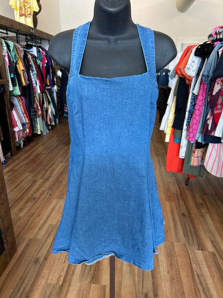 Denim Criss-Cross Flare Dress Size S