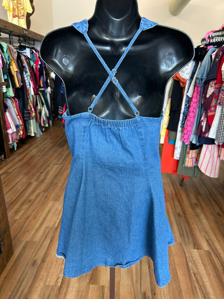 Denim Criss-Cross Flare Dress Size S