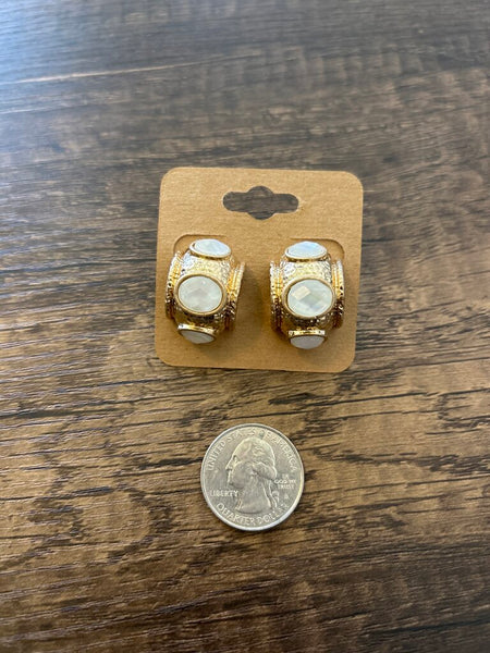 Chunky Pearl Stone Hoops