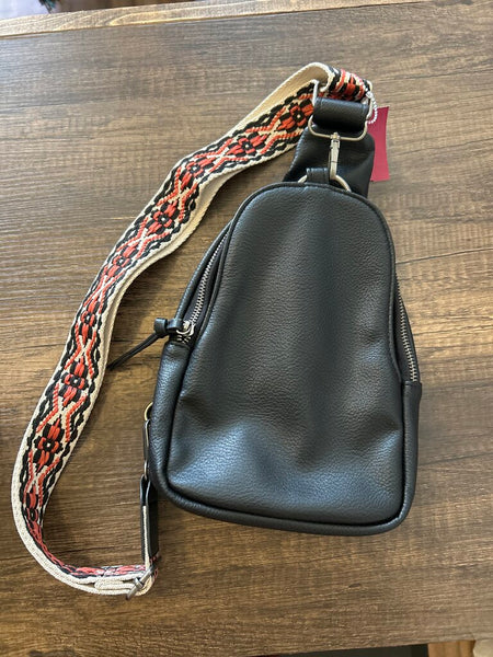 Black Faux Leather Sling Bag