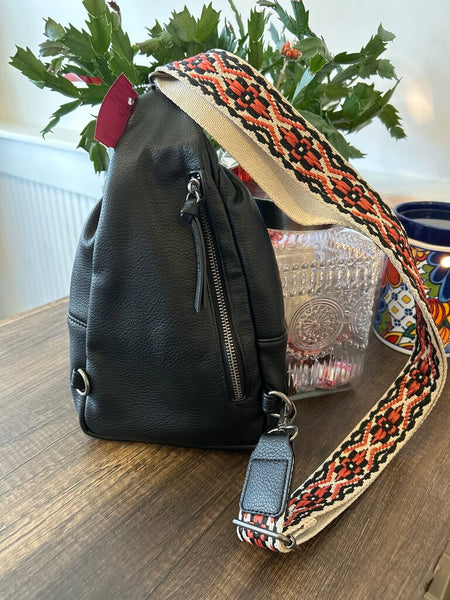 Black Faux Leather Sling Bag