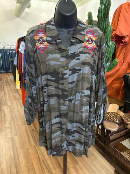 Andree Camo Embroidered Headdress Button up Size S