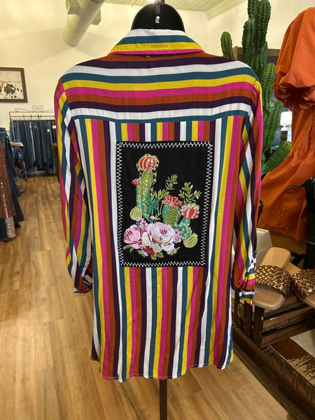 Andree Embroidered Cactus Button up Size S