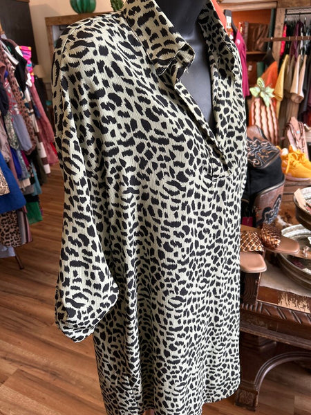 Umgee Green and Black Animal Print Dress Size S