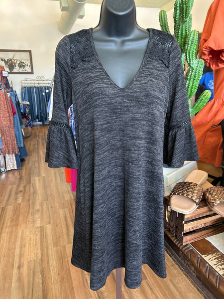 A.Byer Gray Marled/Crochet V-Neck Dress Size S