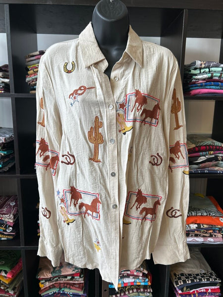 All Things Western Embroidered Top NWT Size L