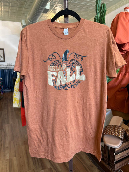 Hello Fall Rust Tee Size M