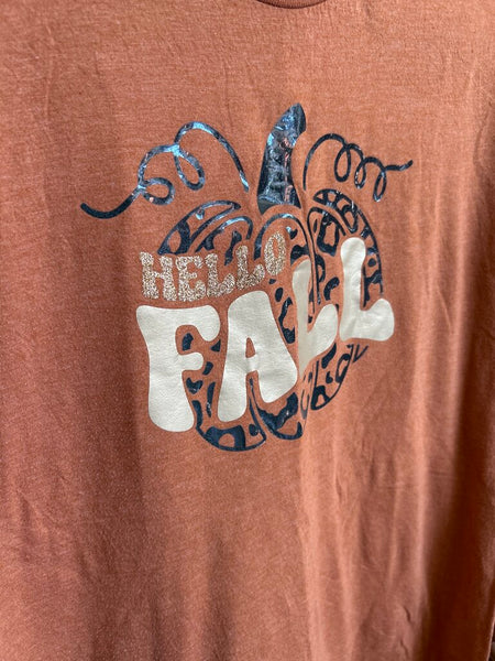 Hello Fall Rust Tee Size M