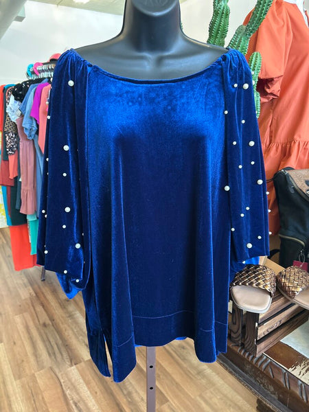 Umgee Blue Velvet Pearl Top NWT Size XL