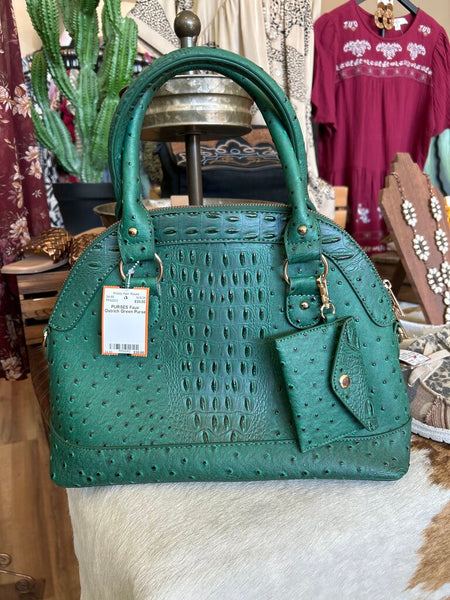 Faux Ostrich Green Purse