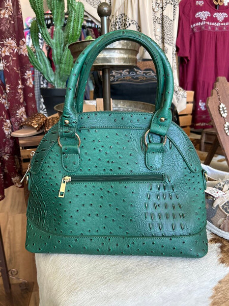 Faux Ostrich Green Purse