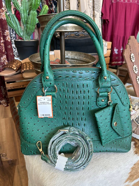 Faux Ostrich Green Purse