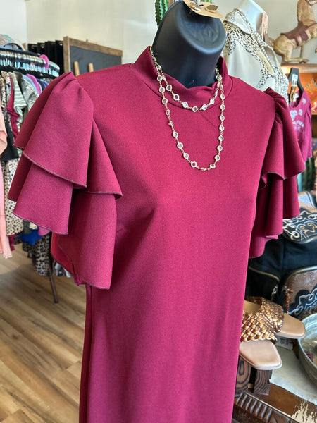 Burgundy Mock-neck Midi dress Size L