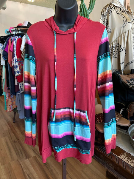 Maroon Serape Hooded Sweatshirt Size M
