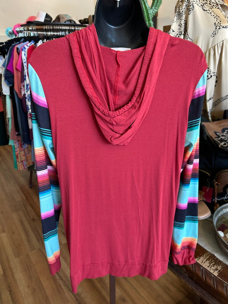 Maroon Serape Hooded Sweatshirt Size M