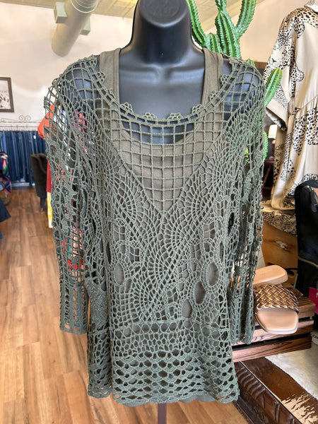 NWT Olive Green Crochet Blouse Size L