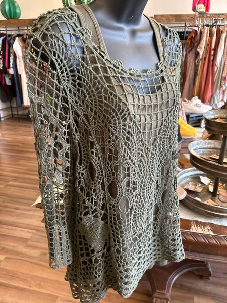 NWT Olive Green Crochet Blouse Size L