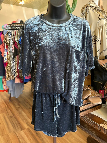 NWT Blue Crushed Velvet Set Size S