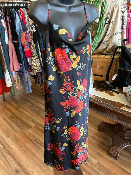 Sara Michelle Floral Satin Midi Dress Size M