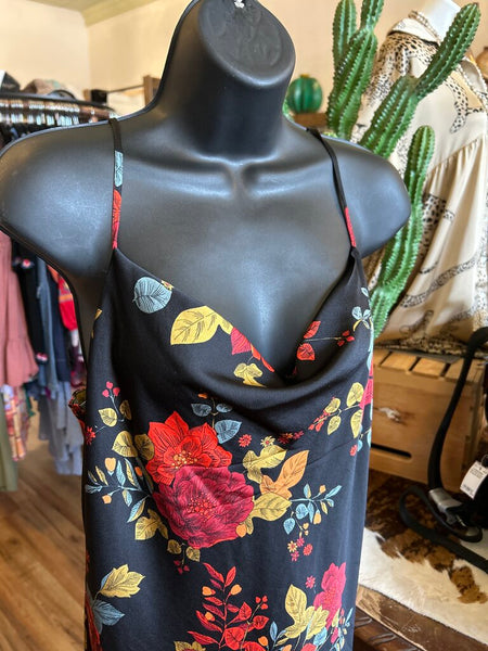 Sara Michelle Floral Satin Midi Dress Size M