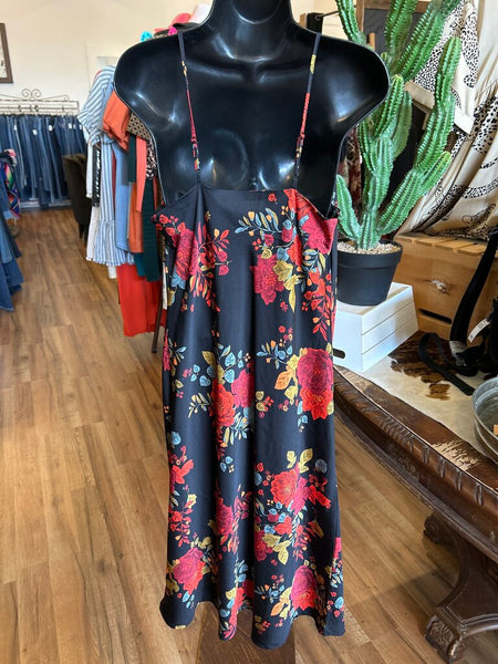 Sara Michelle Floral Satin Midi Dress Size M