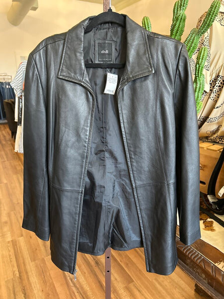 JLC New York Black Leather Jacket 3/4-length Size L