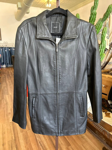 JLC New York Black Leather Jacket 3/4-length Size L