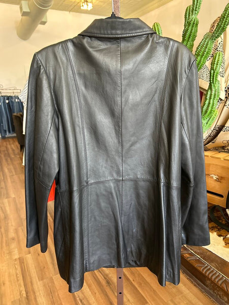 JLC New York Black Leather Jacket 3/4-length Size L