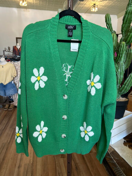 Just Polly Green Daisy Cardigan Size XL