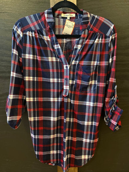 Wishful Park Red/Blue Plaid Tunic Size S