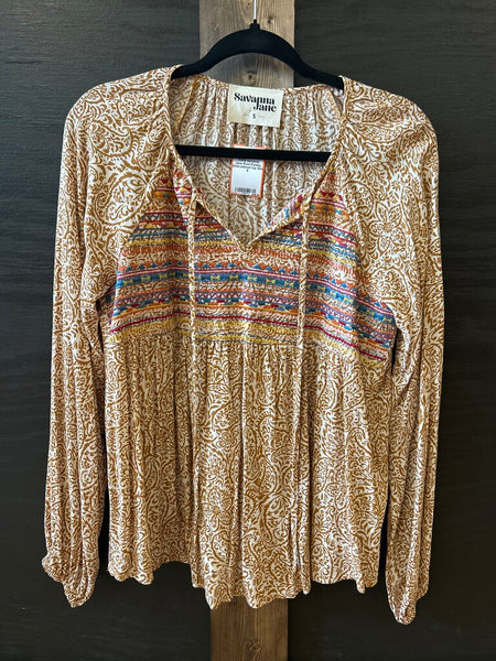 Savanna Jane Rust Paisley Embroidered top Size S