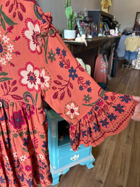Easel Dark Orange Boho Floral Blouse Size S