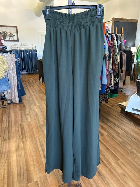 Olive Green Flow Wide-Leg Side Slit Pants Size S