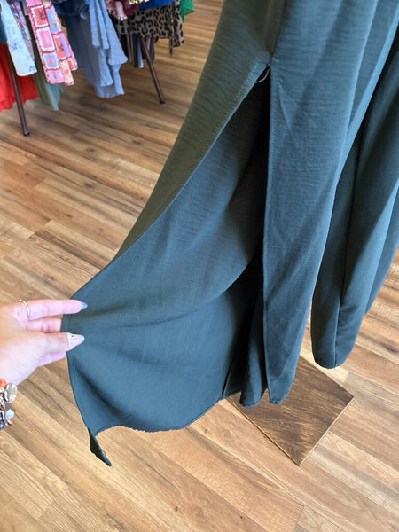 Olive Green Flow Wide-Leg Side Slit Pants Size S